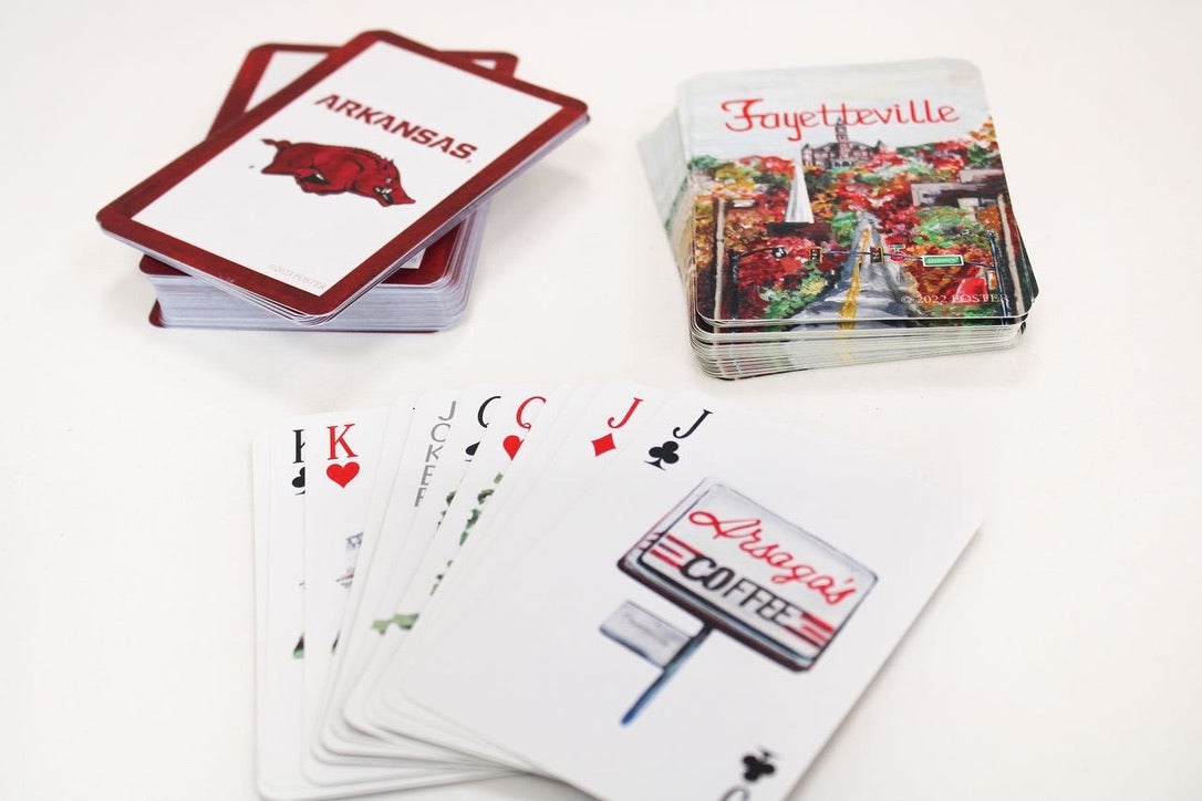 Fayetteville playing cards by FOSTER, display Fayetteville traditions and iconic places.