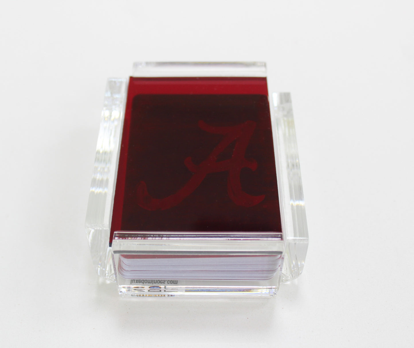 red acrylic playing card case from FOSTER