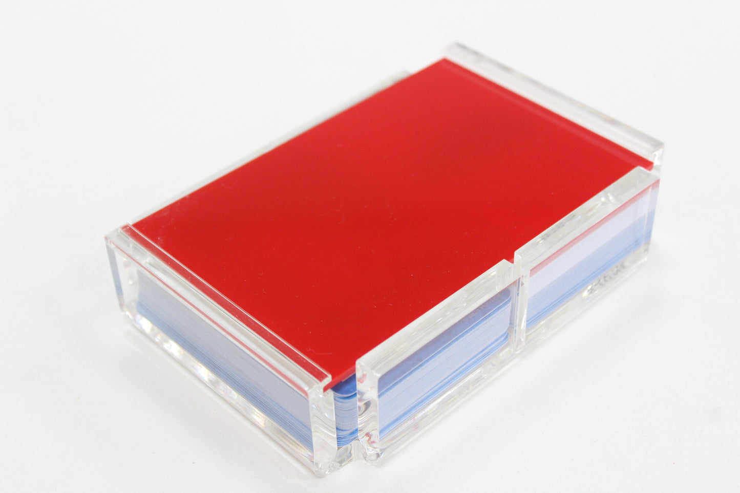 red acrylic playing card case from FOSTER
